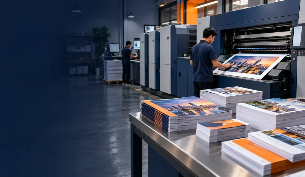 Minh họa máy in kỹ thuật số và các ấn phẩm tài liệu, brochure, danh thiếp.