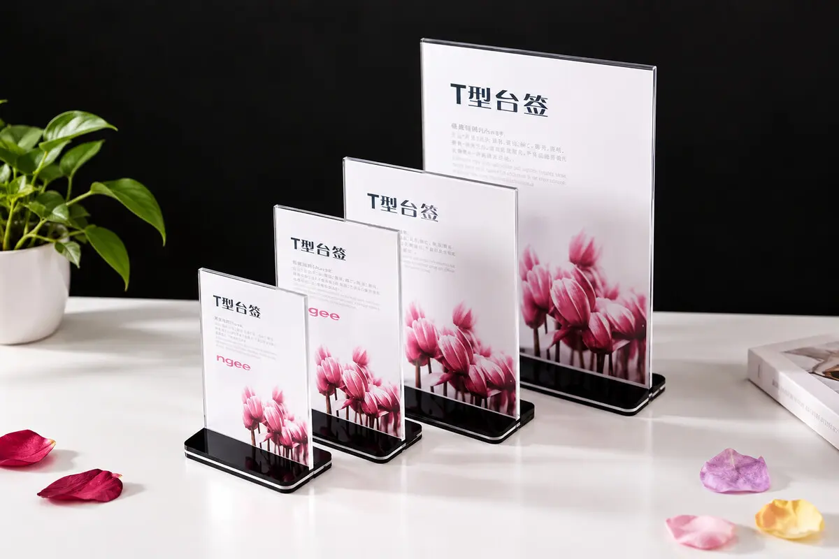 Bộ standee mica để bàn nhiều kích cỡ xếp cạnh nhau