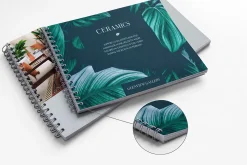 Catalogue khổ ngang đóng lò xo, bìa họa tiết lá xanh