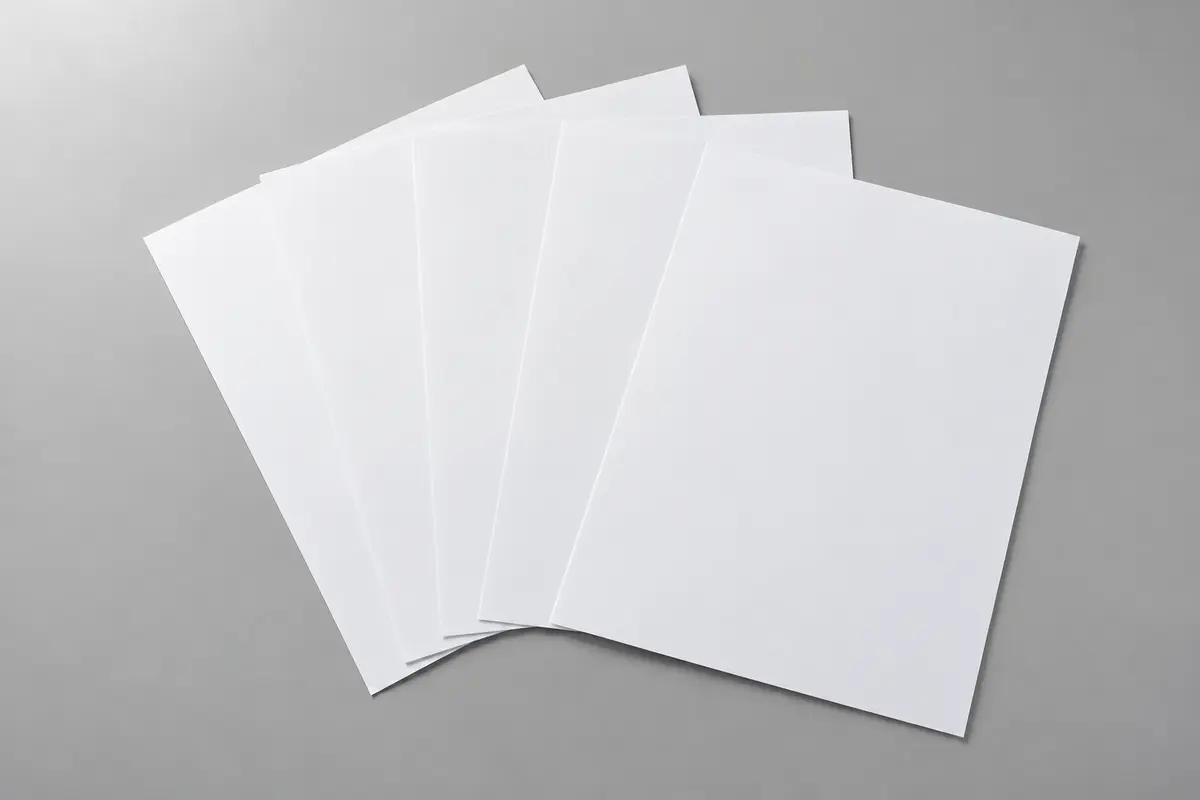 Các tờ giấy bristol trắng xếp quạt trên nền sáng