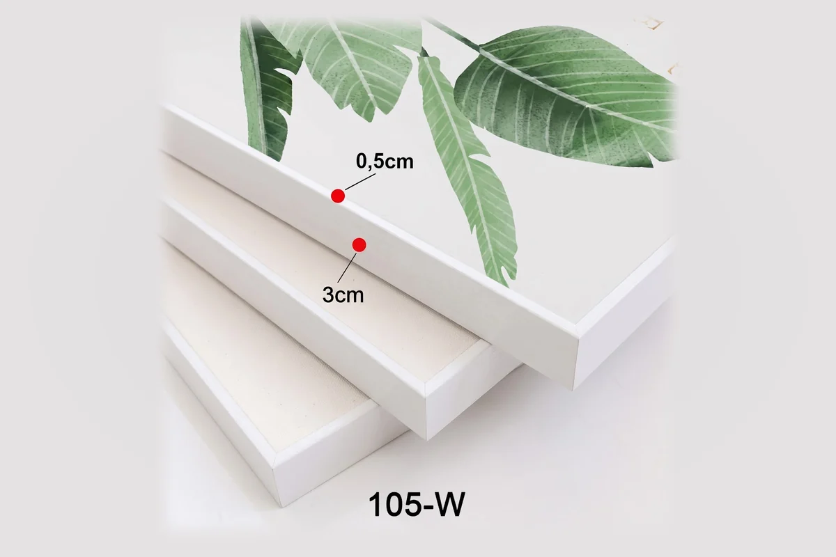 Khung tranh nhôm màu trắng mã 105-W với thông số mặt cắt minh họa.
