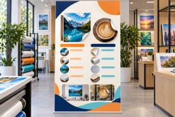 Poster PP khổ lớn đặt trên bảng trưng bày trong cửa hàng