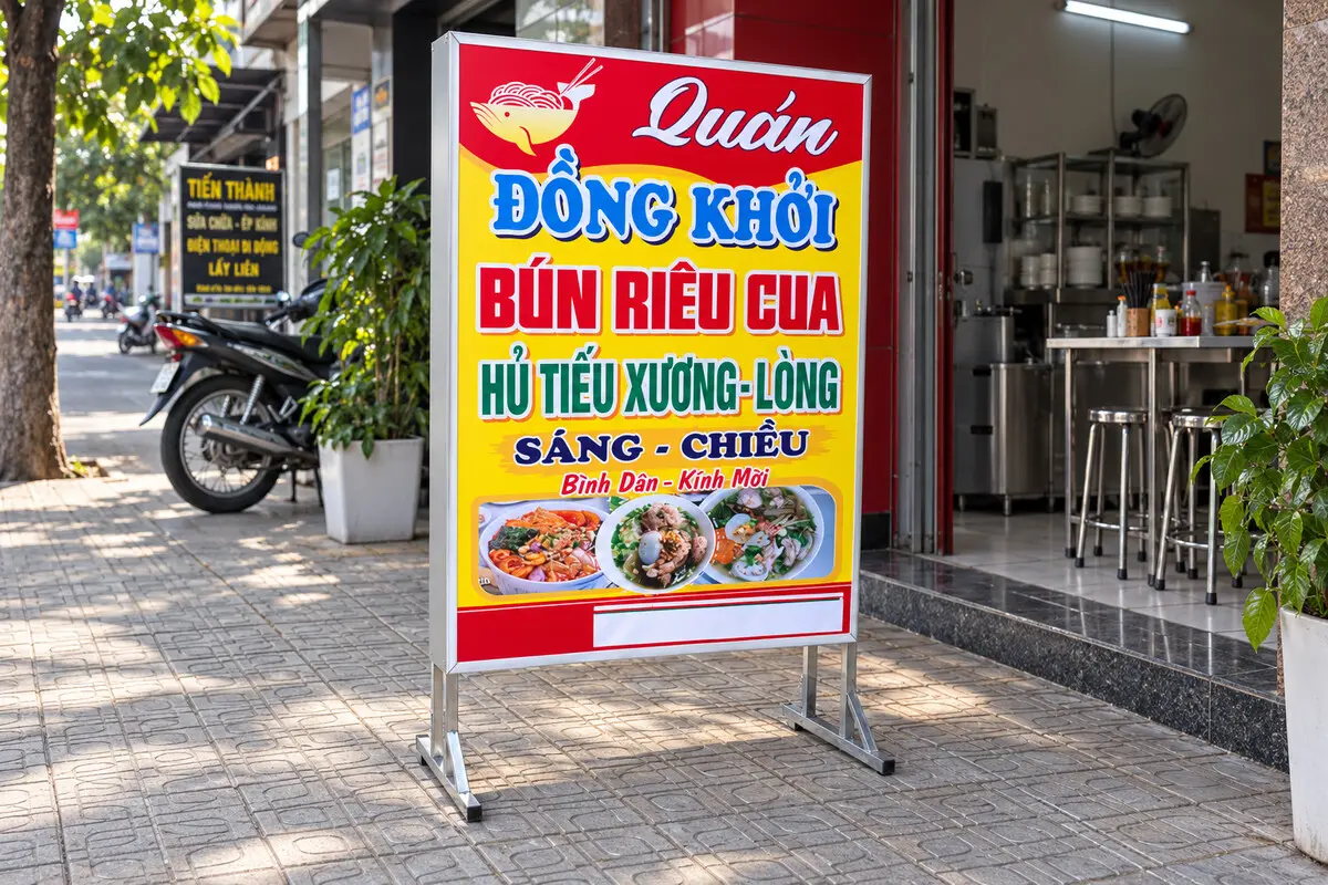 Standee hộp đèn quảng cáo quán bún riêu