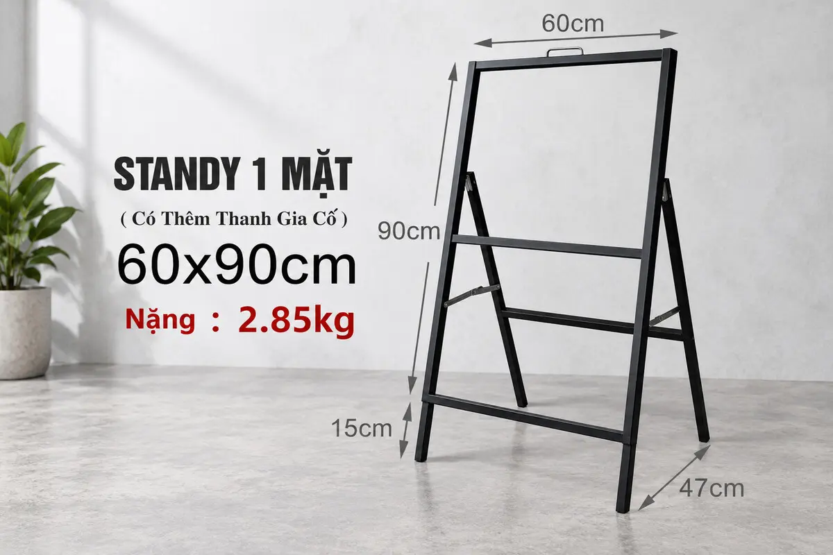 Thông số standee chữ A một mặt khổ 60 x 90 cm