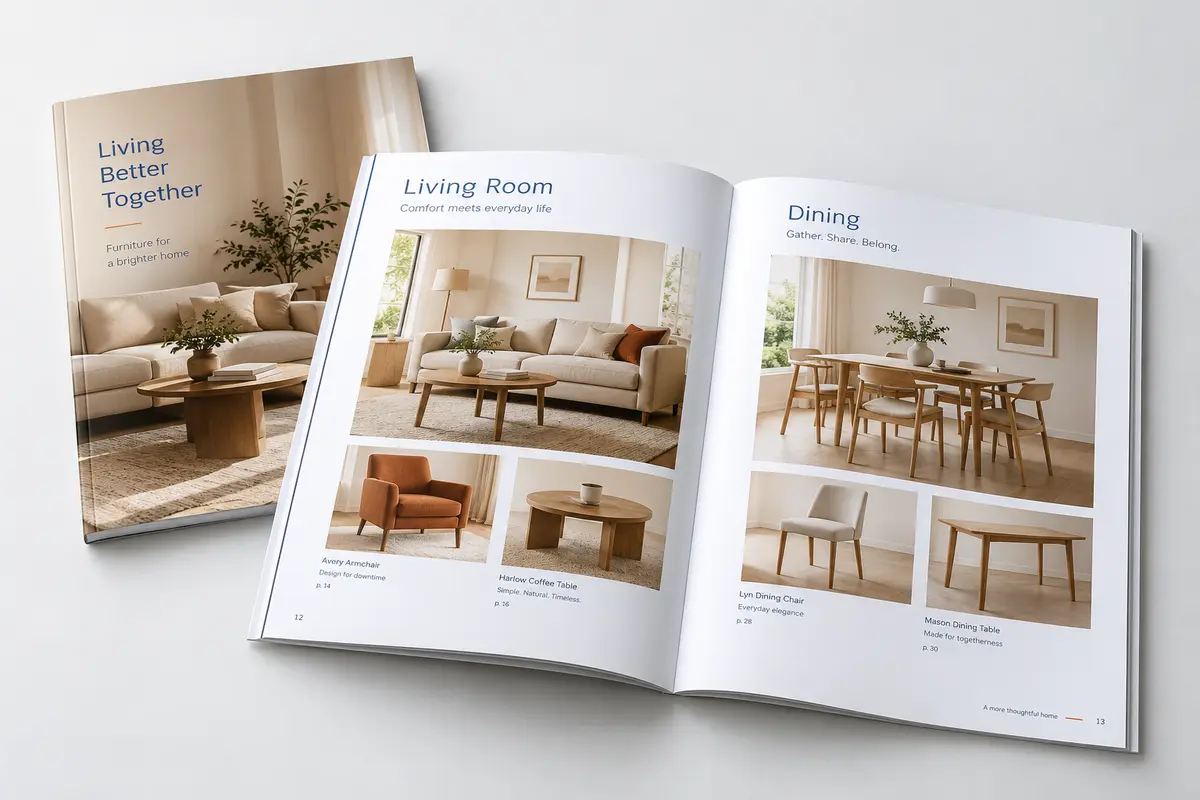 Catalogue nội thất giấy Couche mở trang