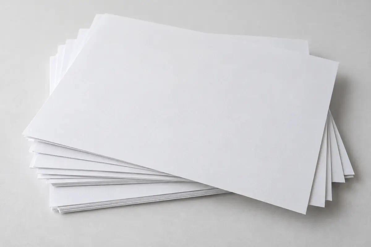 Các tờ giấy fort trắng chưa in xếp chồng lệch góc