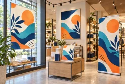 Poster cửa kính, tranh treo, bảng để bàn và standee PP trong cửa hàng