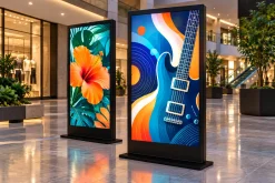 Hai hộp đèn Backlit Film đứng sàn in hình hoa và đàn guitar
