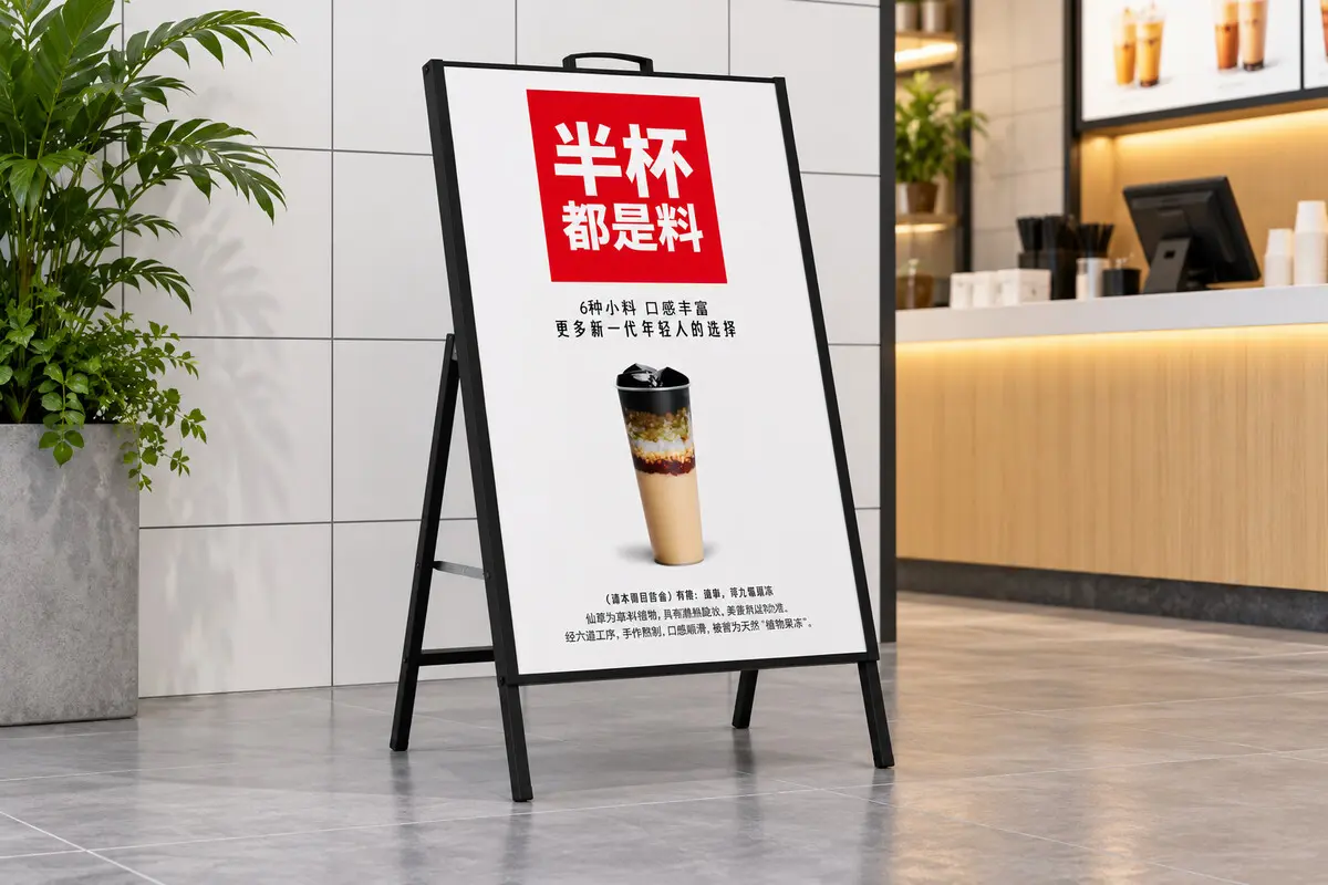 Standee chữ A quảng cáo đồ uống trong quán
