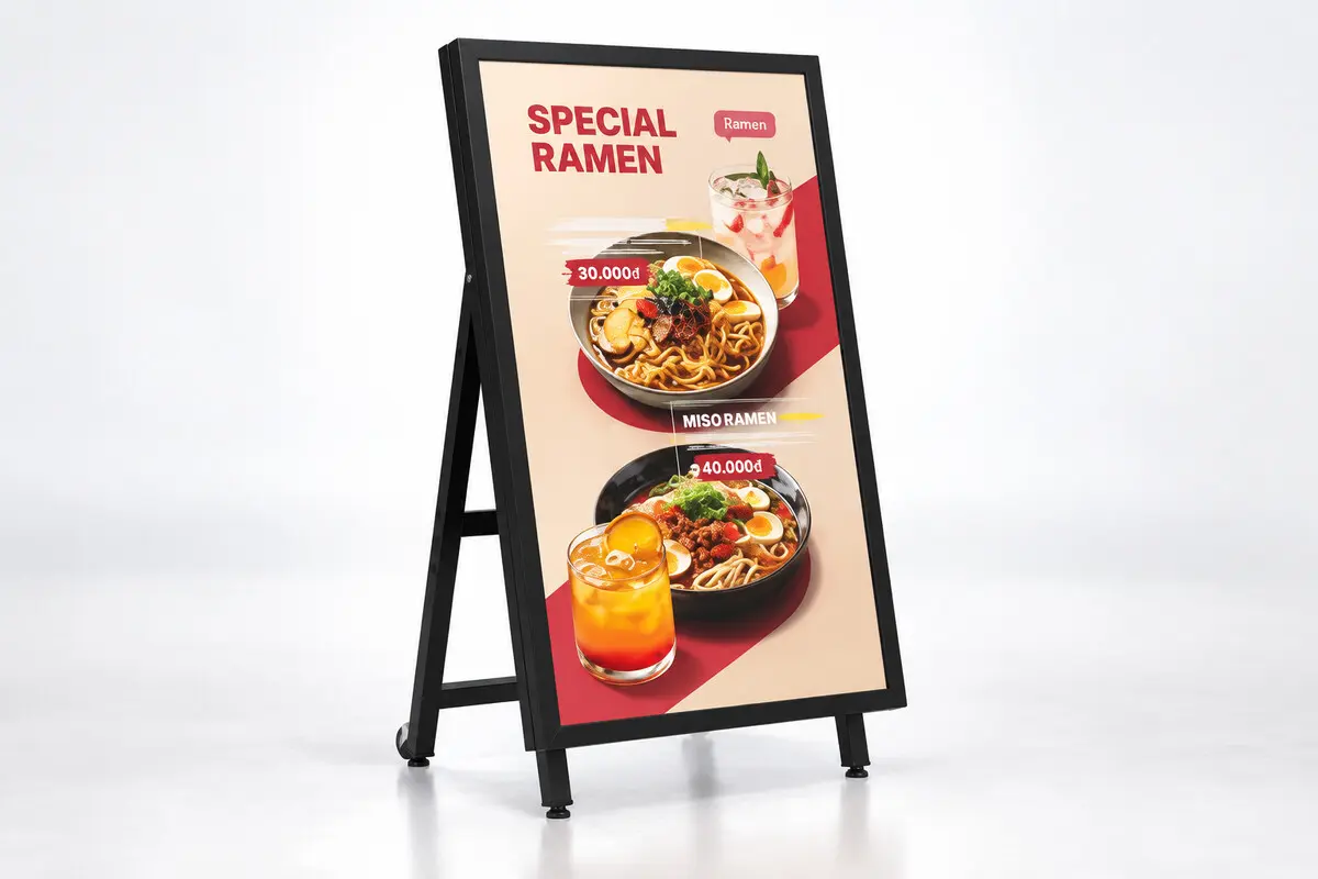 Standee LED chữ A trình bày menu món ăn