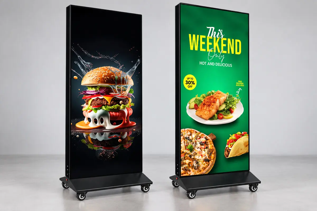Standee LED hai mặt in hình burger và thực phẩm