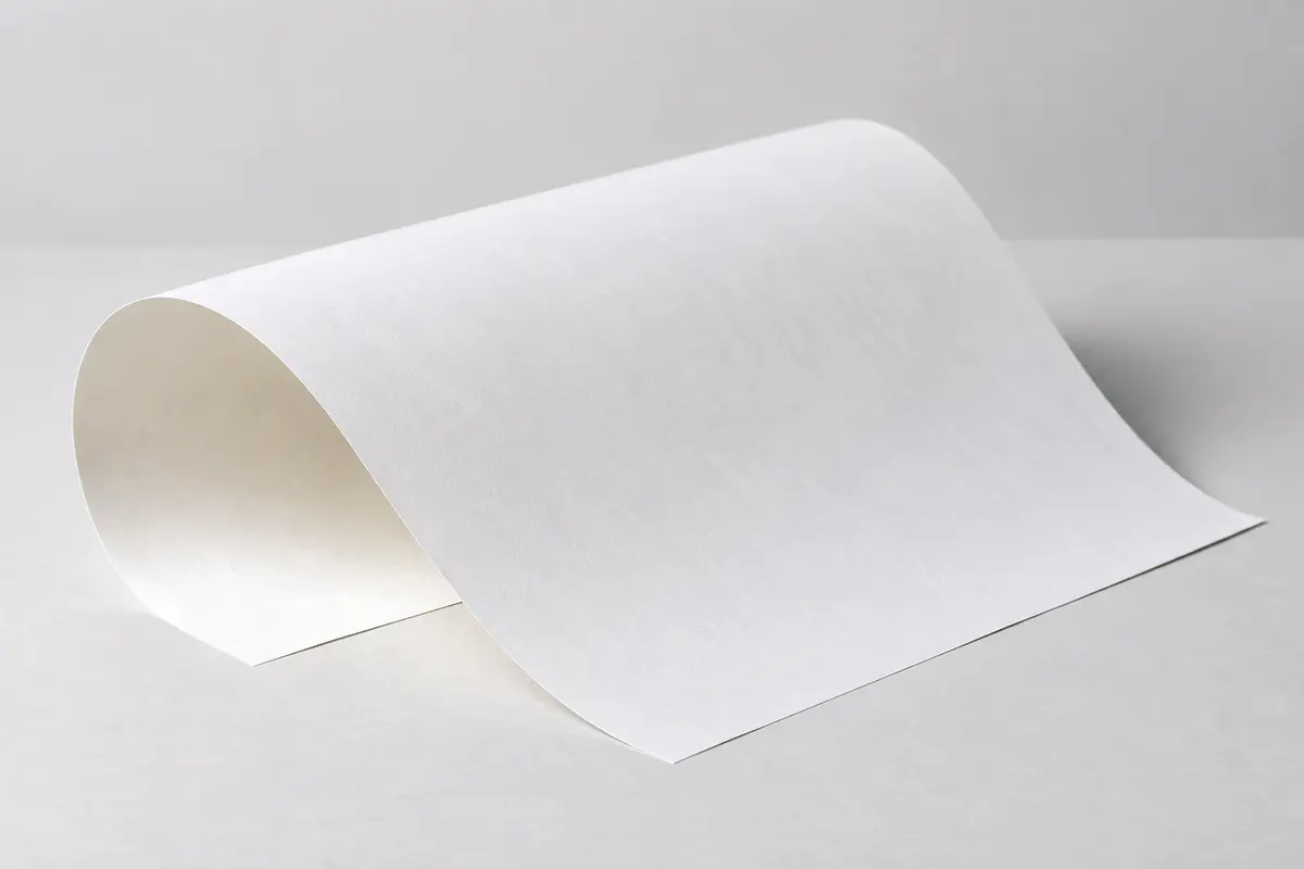 Tờ giấy fort trắng uốn cong cho thấy bề mặt nhám mờ