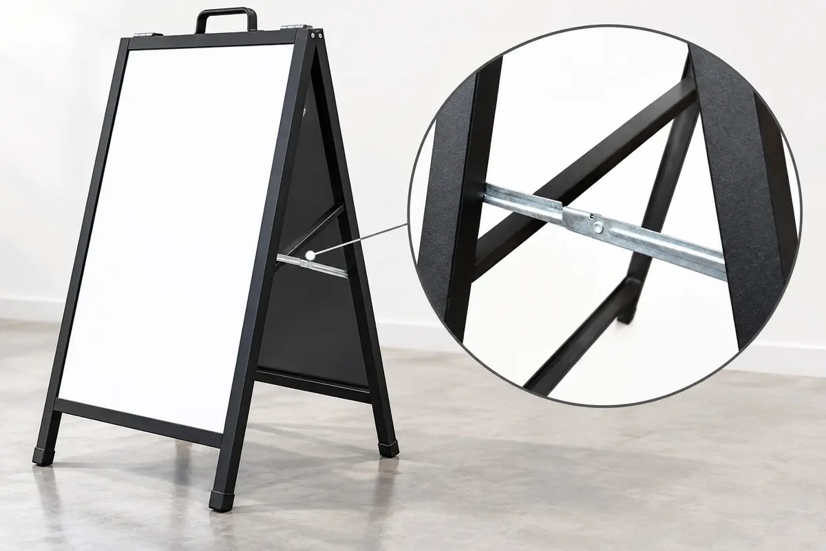 Chi tiết thanh giằng gấp phía sau standee chữ A