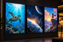 Ba poster Backlit Film phát sáng với chủ đề đại dương, vũ trụ và hoạt hình