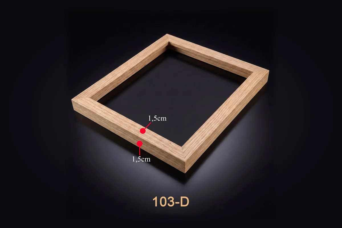 Khung tranh gỗ tự nhiên mã 103-D với thông số mặt cắt minh họa.