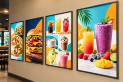 Bốn bảng menu Backlit Film in hình món ăn và đồ uống trên tường nhà hàng