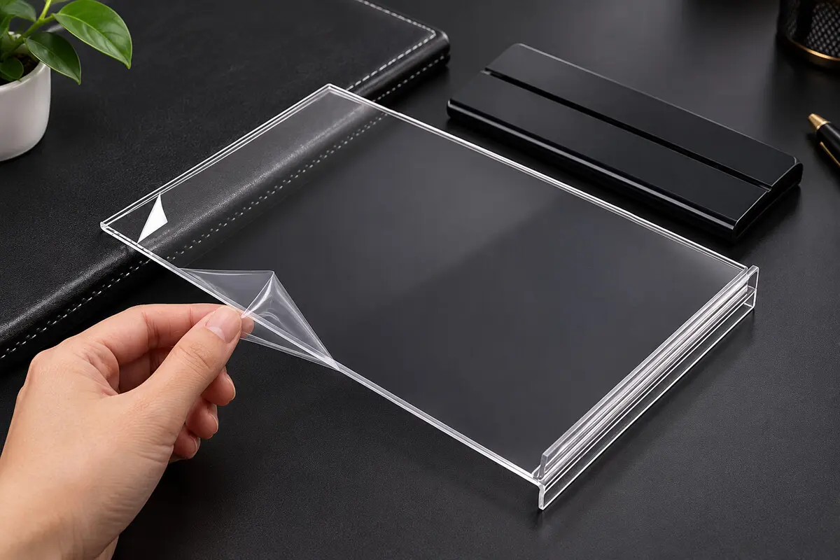 Bóc lớp màng bảo vệ trên bề mặt tấm mica