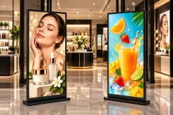 Hai hộp đèn Backlit Film đứng sàn in hình chăm sóc da và đồ uống