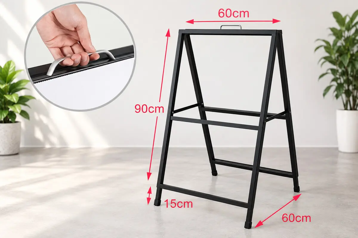 Kích thước khung standee chữ A và chi tiết tay xách