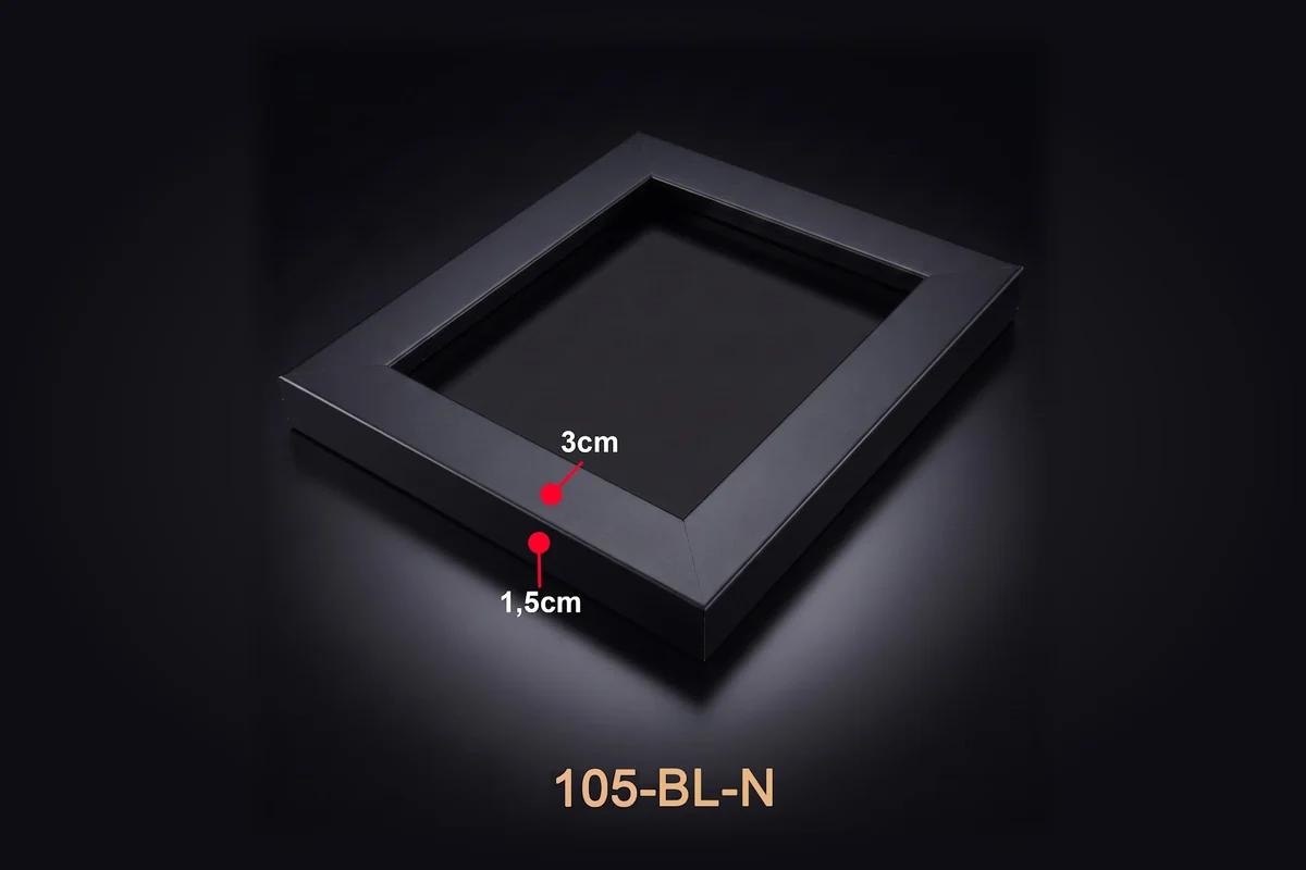 Khung tranh đen sâu mã 105-BL-N với thông số mặt cắt minh họa.