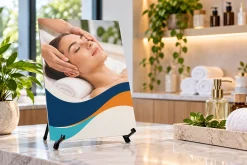 Bảng Formex in hình chăm sóc da đặt trên quầy spa