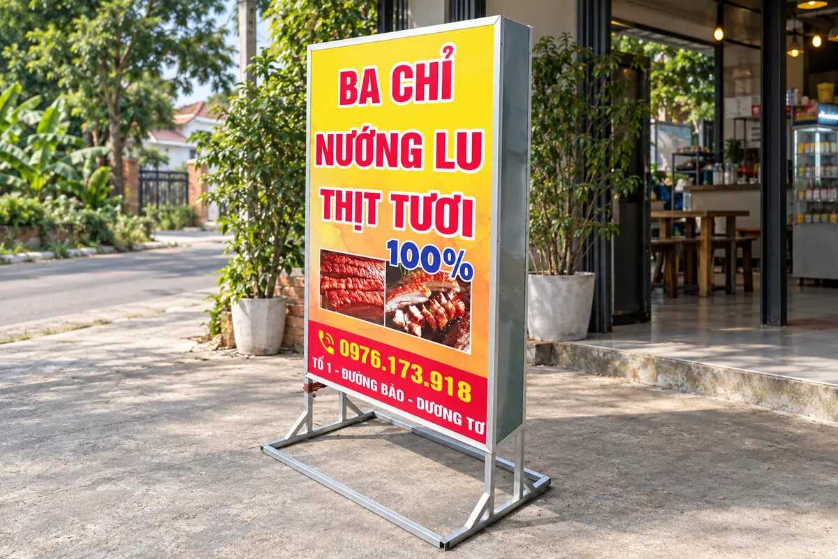Standee hộp đèn quảng cáo món thịt nướng