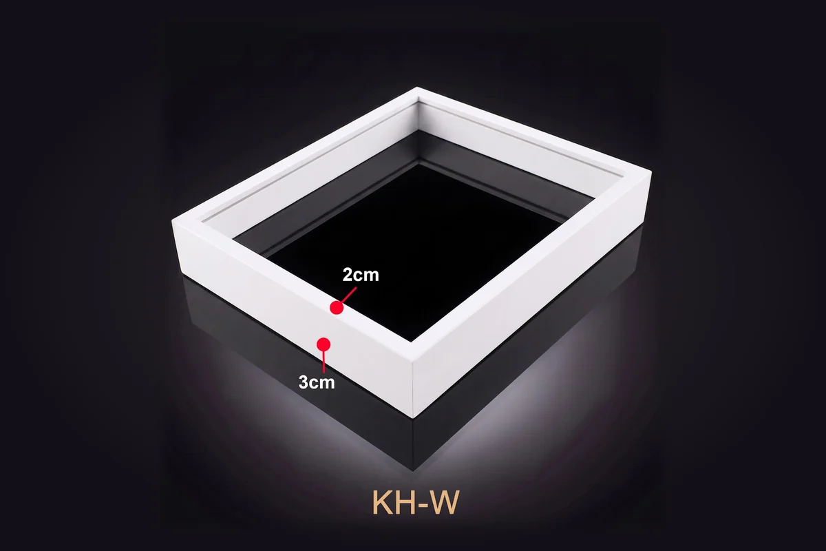 Khung tranh trắng hộp mã KH-W với thông số mặt cắt minh họa.