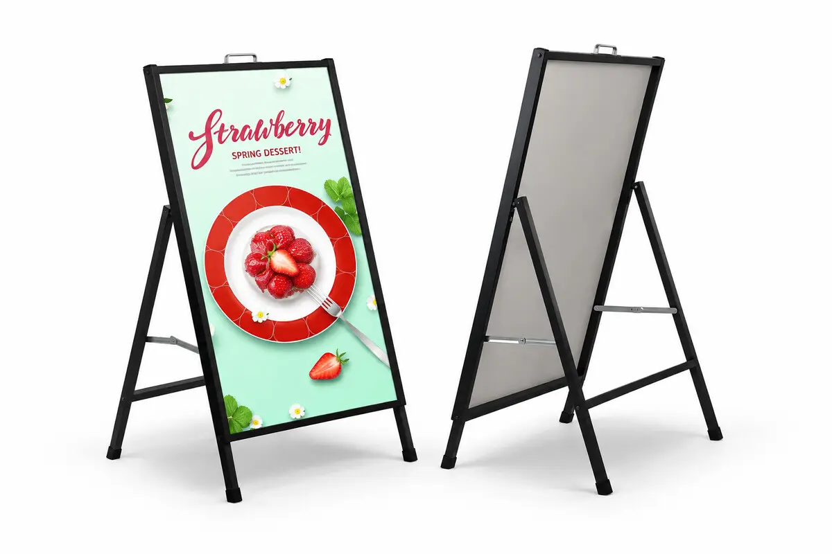Standee chữ A nhìn từ mặt trước và mặt sau