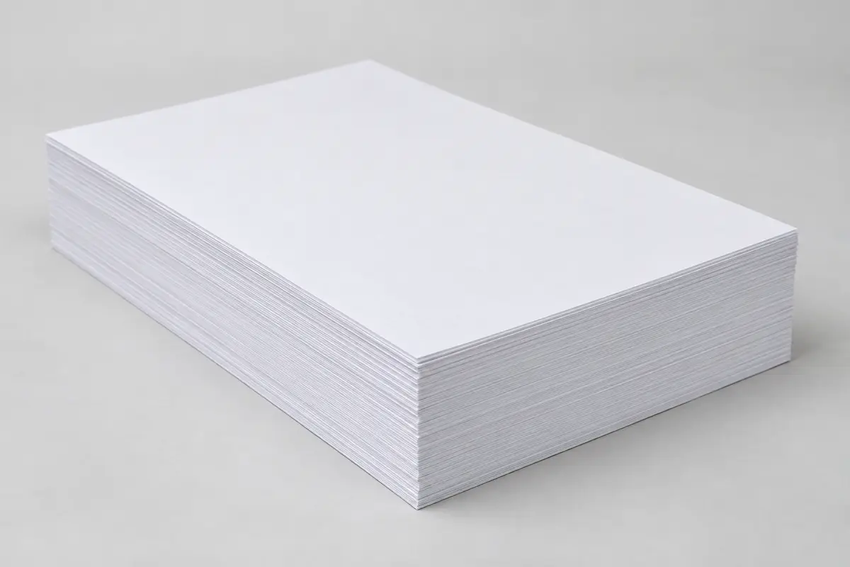 Cận cảnh cạnh chồng giấy fort trắng với các lớp giấy mỏng
