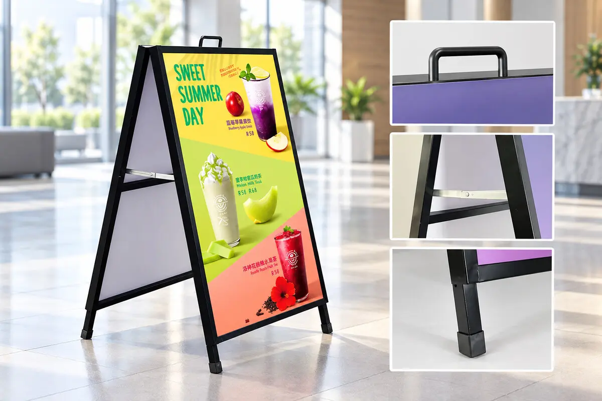 Chi tiết tay xách, thanh giằng và chân đế standee chữ A