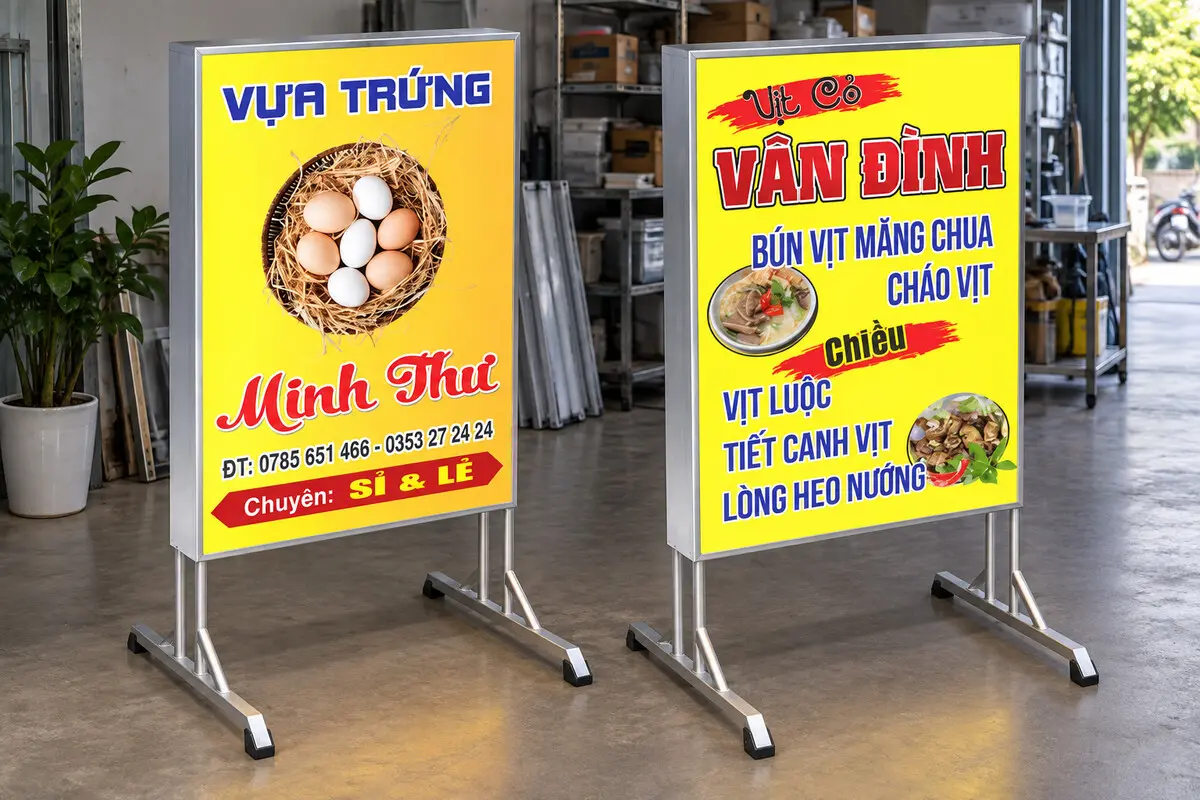 Hai mẫu standee hộp đèn của cửa hàng thực phẩm