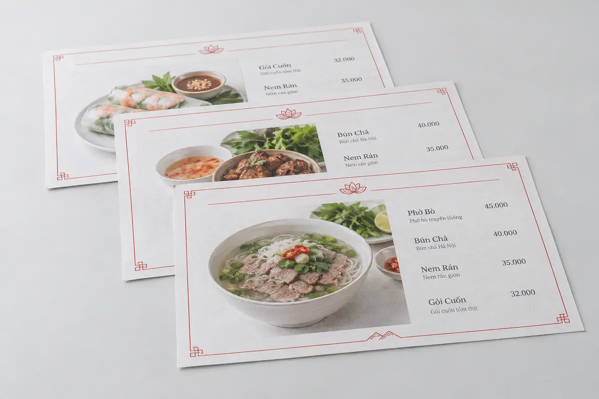 Tấm lót bàn giấy fort trắng in hình món ăn