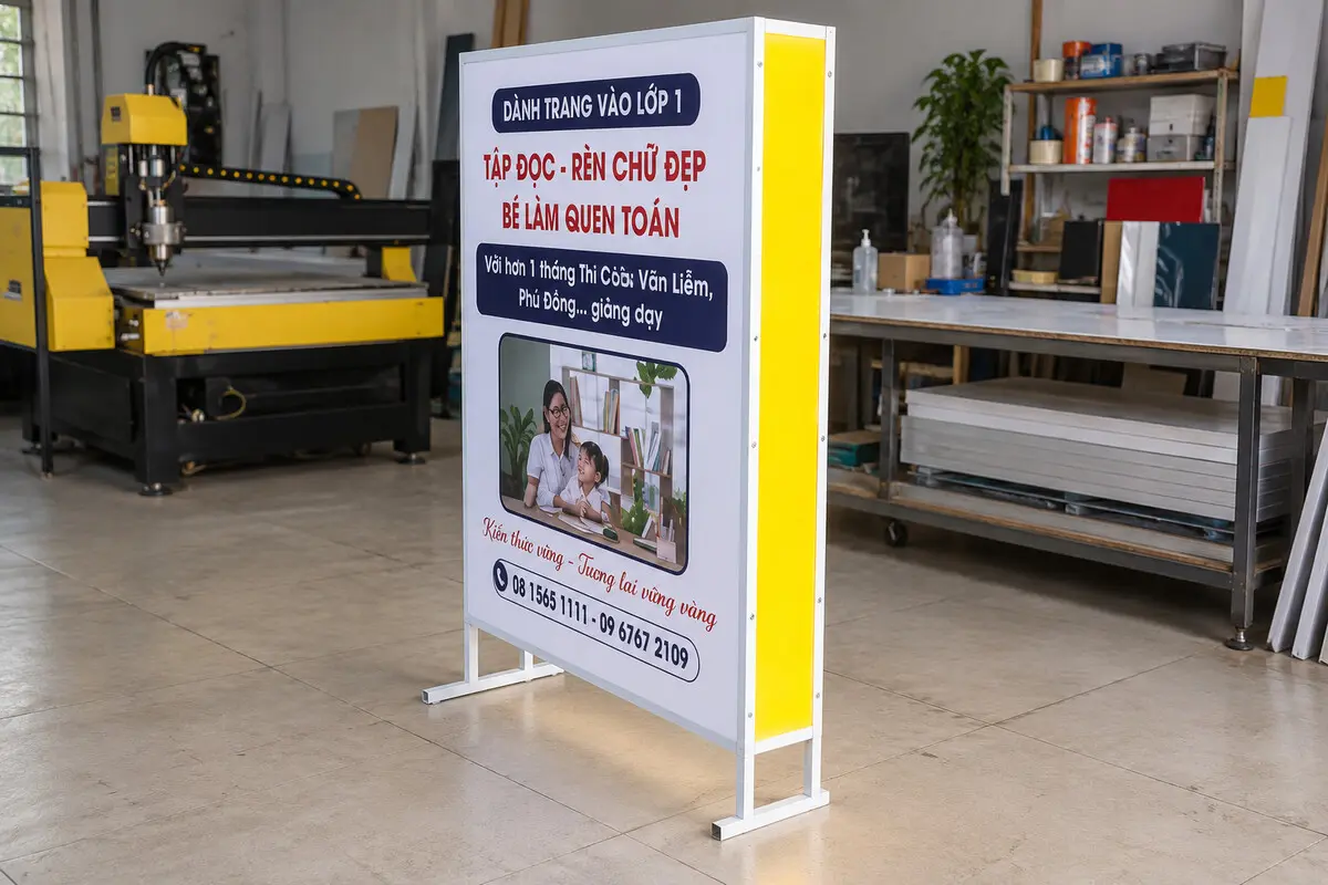 Standee hộp đèn hai mặt nhìn từ góc nghiêng