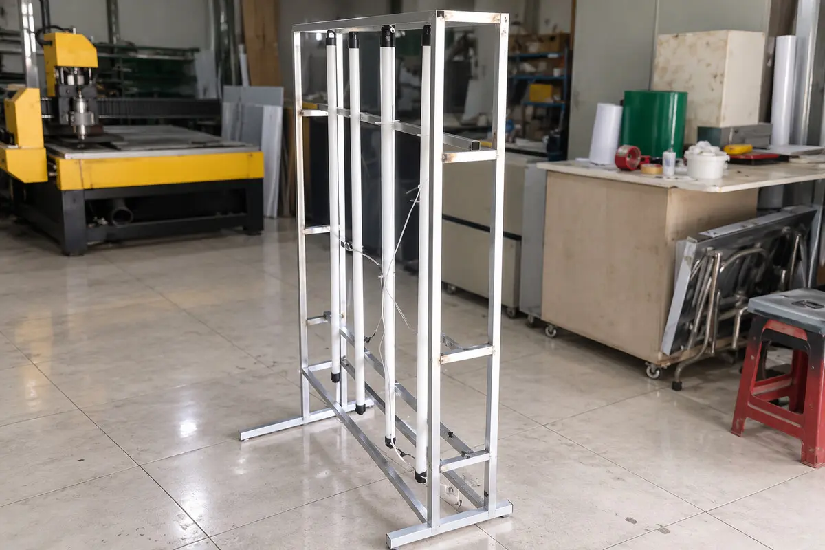 Khung sắt standee hộp đèn nhìn từ phía sau