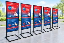 Nhiều standee cùng mẫu xếp thành hàng