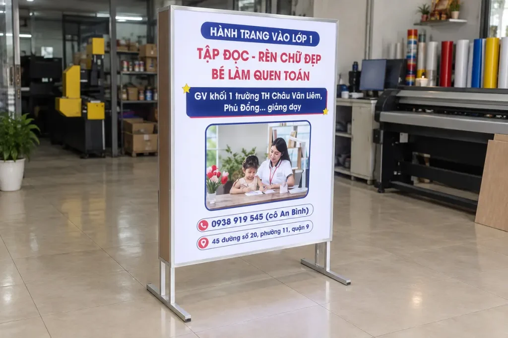 Mặt in bạt xuyên đèn của standee hộp đèn