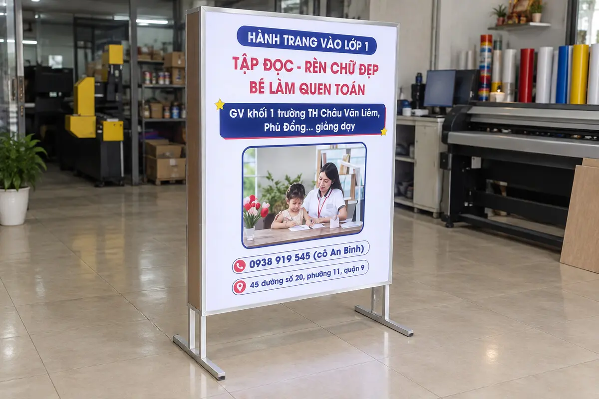 Mặt in bạt xuyên đèn của standee hộp đèn
