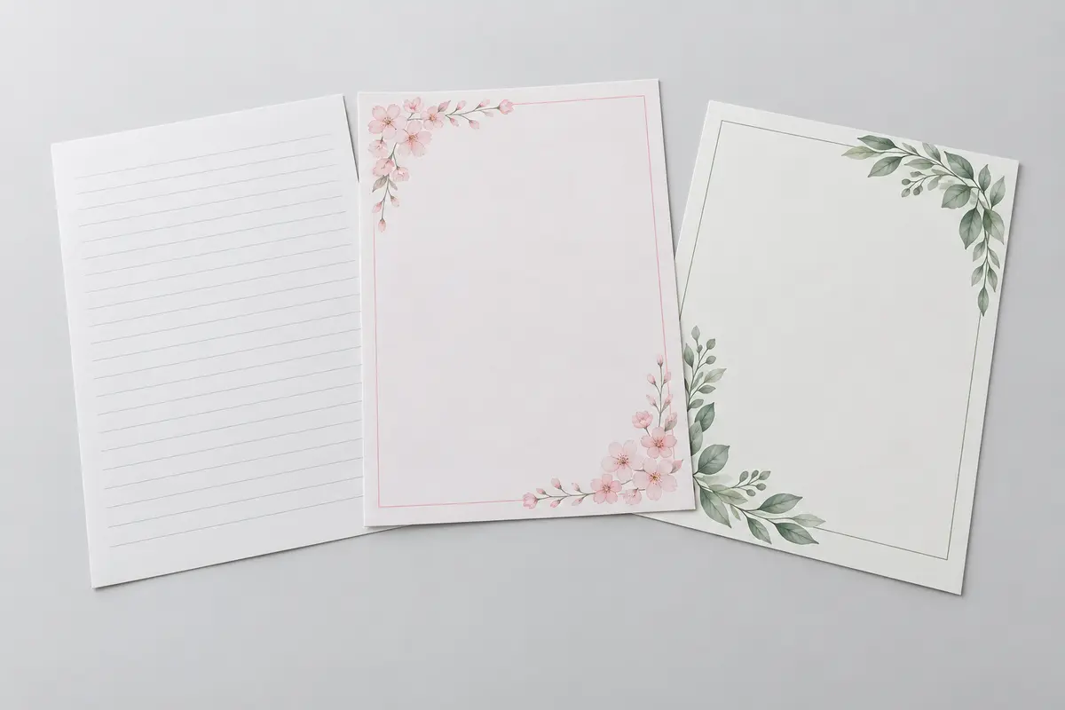 Các mẫu giấy viết thư fort có dòng kẻ và họa tiết hoa lá