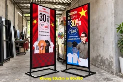 Standee chương trình ưu đãi kèm chú thích kích thước khung và mặt in