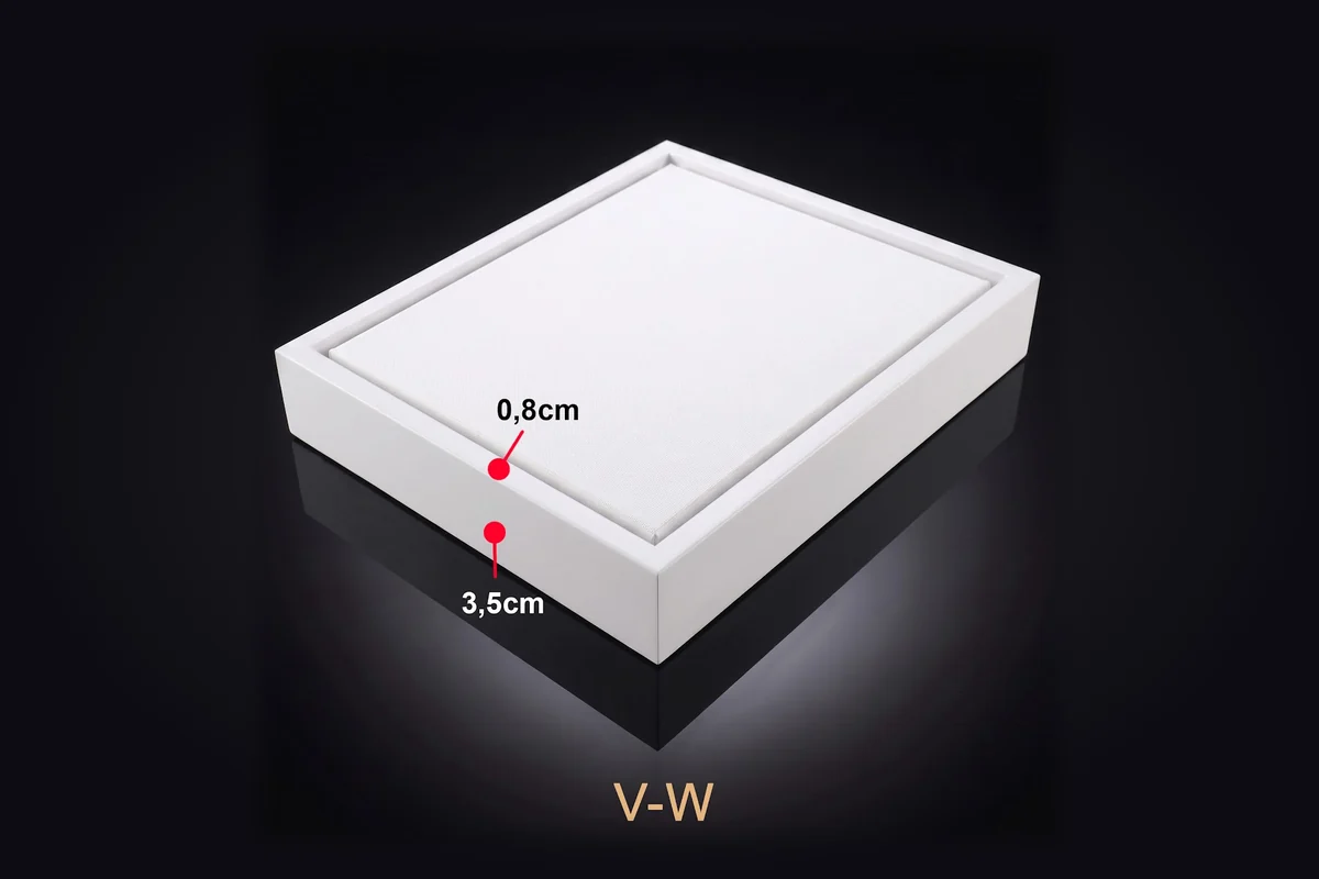 Khung tranh nổi màu trắng mã V-W với thông số mặt cắt minh họa.