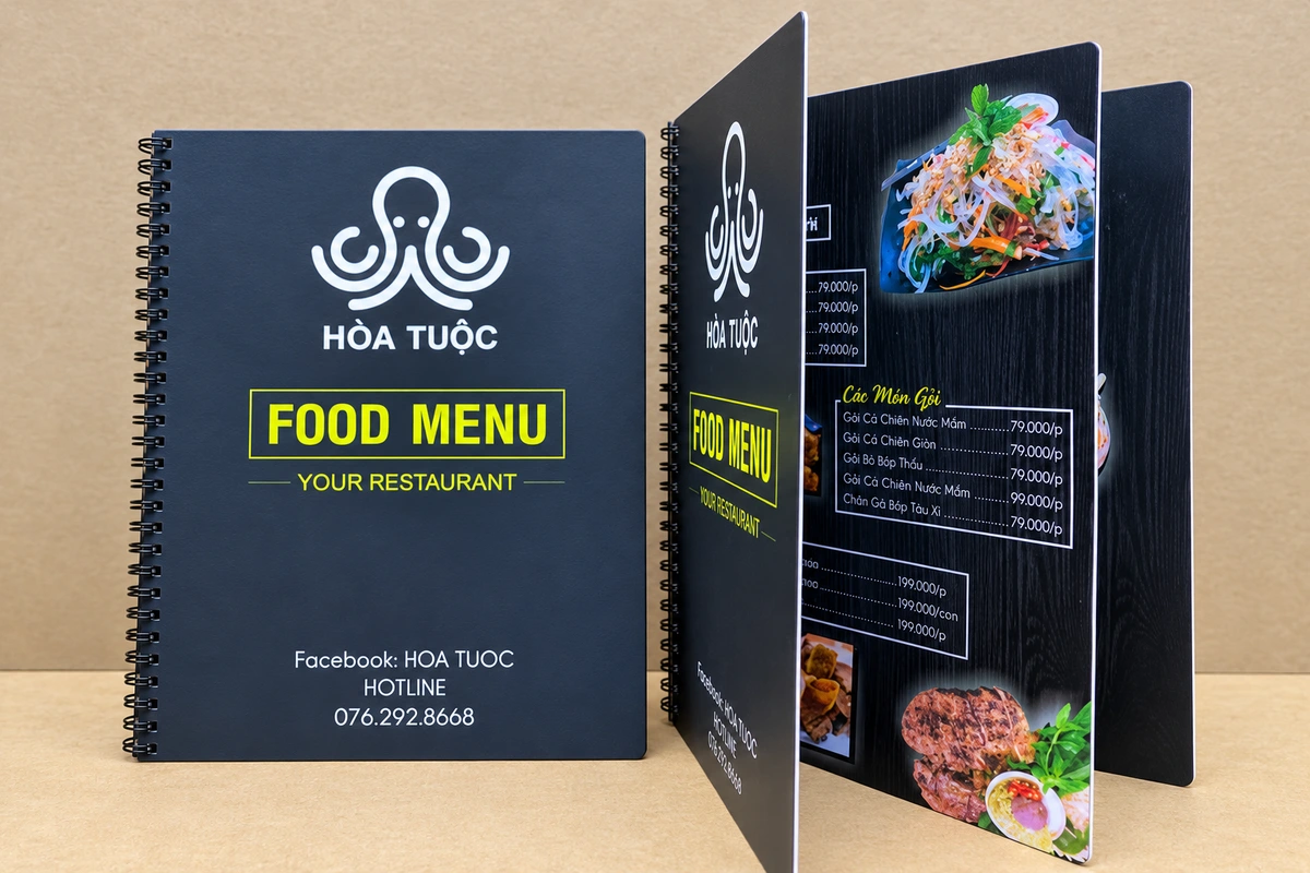 in menu trung sơn - Menu nhựa PVC đóng lò xo