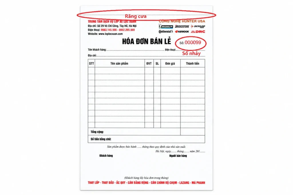 Mẫu có đường răng cưa phía trên và số in sẵn màu đỏ để minh họa số nhảy.