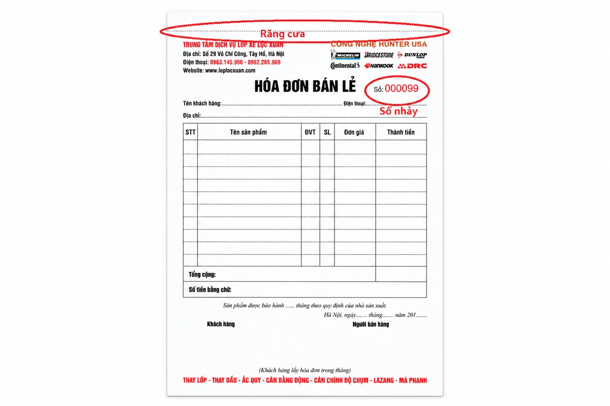 in hóa đơn bán lẻ trung sơn - Số nhảy in sẵn và đường răng cưa trên cuốn hóa đơn