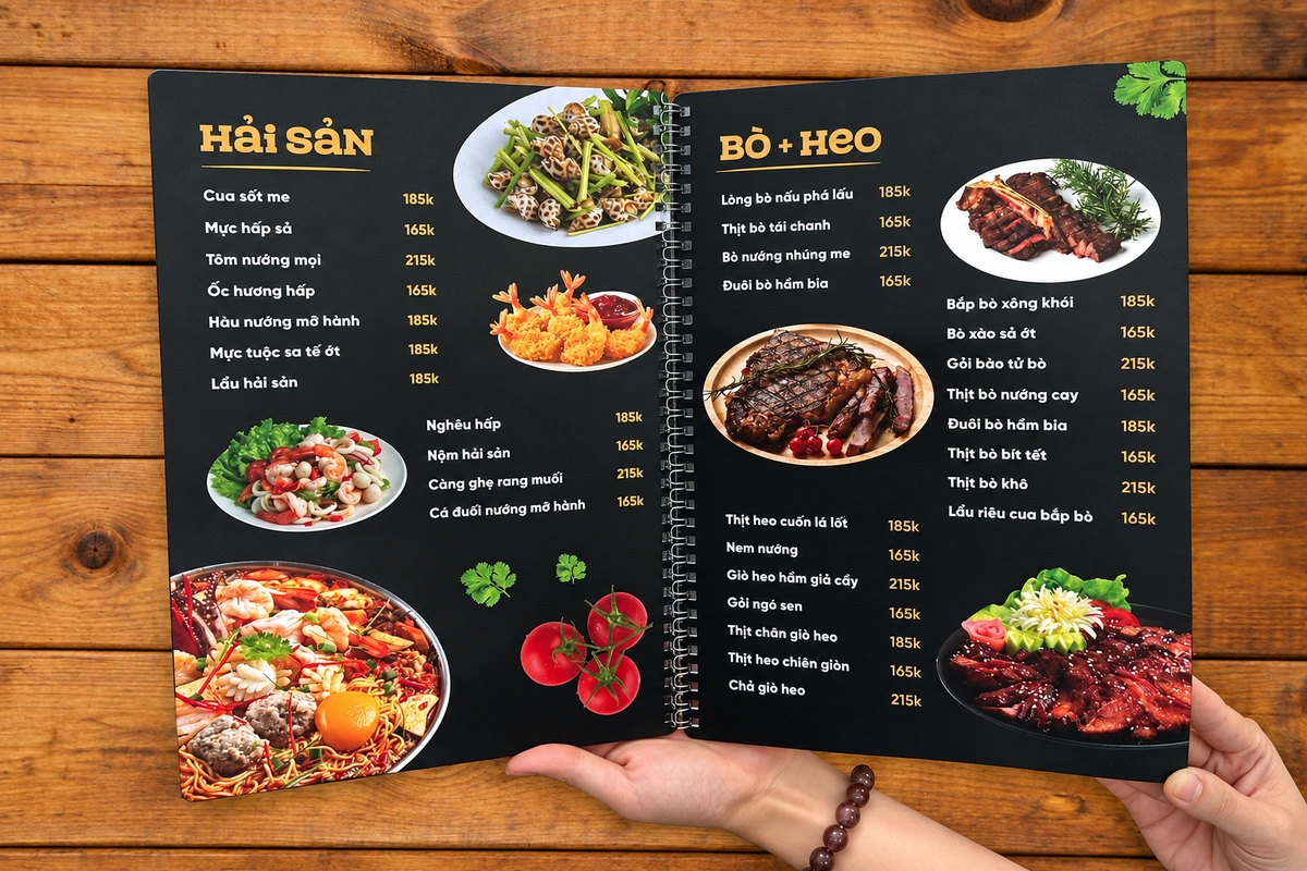 in menu giao chợ bến thành - Menu nhựa PVC khổ thẻ đặt quầy