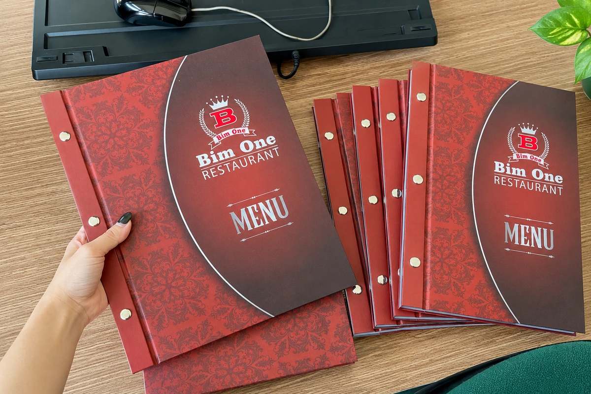 in ấn nhà hàng quận 7 - Menu bìa bồi gáy còng