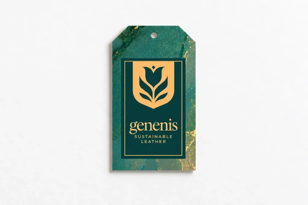 Thẻ genenis xanh hình chữ nhật vát hai góc trên, có lỗ treo.