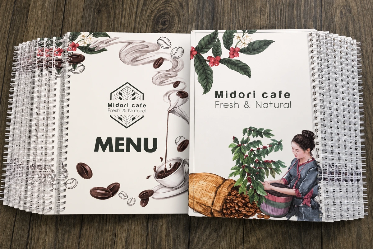in ấn quán cafe quận 7 - Ruột menu Giấy Couche ép màng