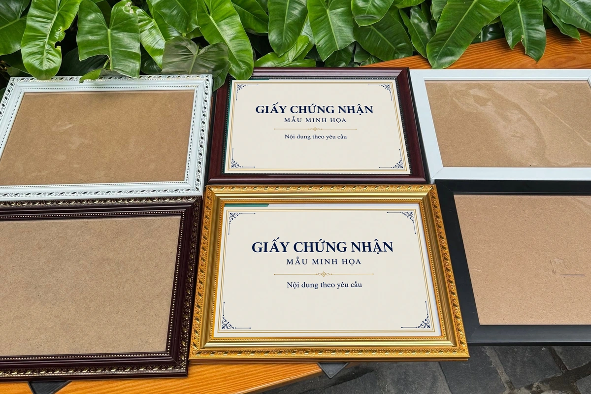 Bộ mẫu khung giấy khen màu trắng, nâu, đen và vàng